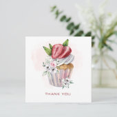 Cute waterverf cupcake, aardbei, bloemetjes, bedan bedankkaart (Staand voorkant)