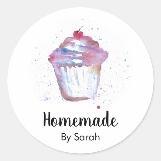 Cute Waterverf Cupcake Homemade Ronde Sticker (Voorkant)