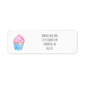 CUTE Waterverf Cupcake Roze glazuur eenvoudig blau Etiket (Voorkant)