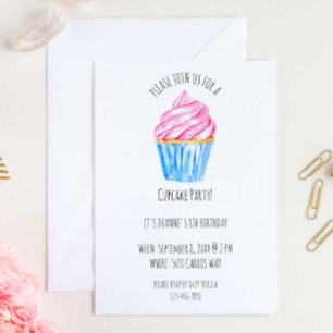 Cute waterverf cupcake roze icingverjaardag kaart