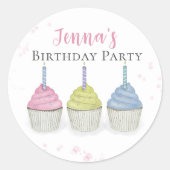 Cute Waterverf Cupcakes Ronde Sticker (Voorkant)