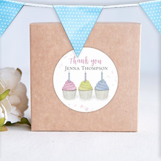 Cute Waterverf Cupcakes Whimsical Bedankt Ronde Sticker