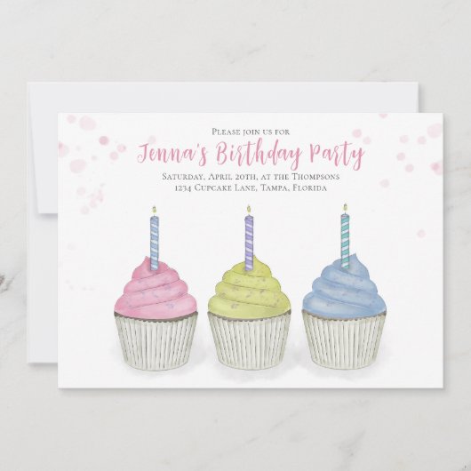 Cute Waterverf Cupcakes Whimsical Party QR Code Kaart (Voorkant)