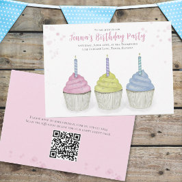 Cute Waterverf Cupcakes Whimsical Party QR Code Kaart