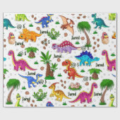 Cute Waterverf Custom Birthday Pattern Dinosaur Cadeaupapier (Vlak)