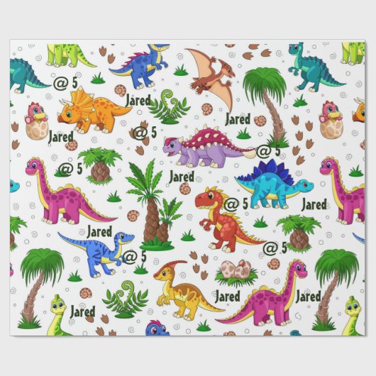 Cute Waterverf Custom Birthday Pattern Dinosaur Cadeaupapier (Vlak)