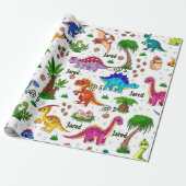 Cute Waterverf Custom Birthday Pattern Dinosaur Cadeaupapier (Uitgerold)