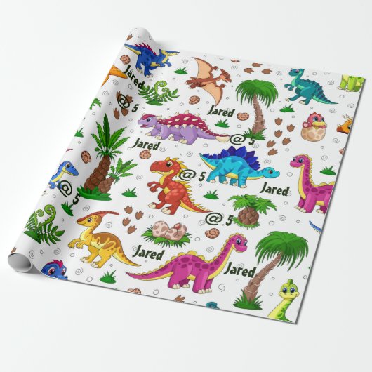 Cute Waterverf Custom Birthday Pattern Dinosaur Cadeaupapier (Uitgerold)