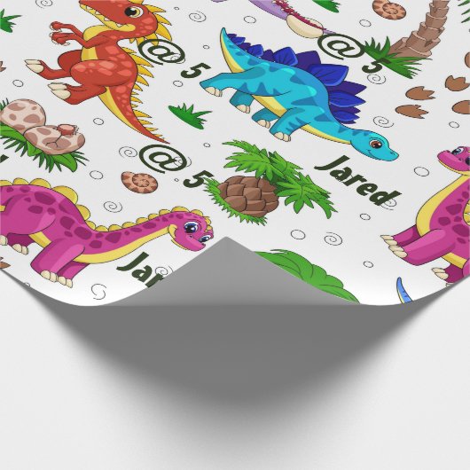 Cute Waterverf Custom Birthday Pattern Dinosaur Cadeaupapier (Hoek)