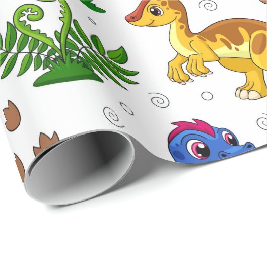 Cute Waterverf Custom Birthday Pattern Dinosaur Cadeaupapier (Rol Hoek)