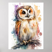 Cute Waterverf Cute Owl Woodland Nursery Poster (Voorkant)