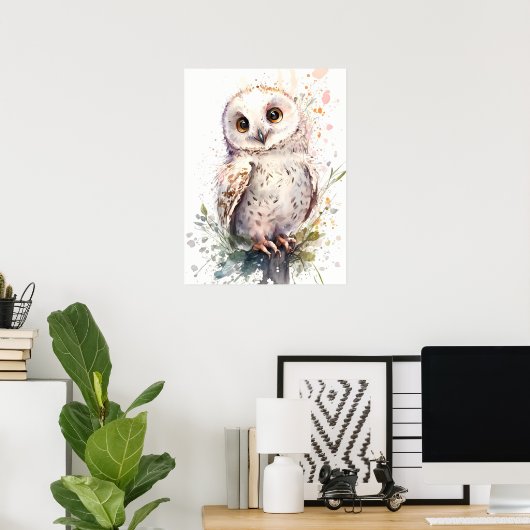 Cute Waterverf Cute Owl Woodland Nursery Poster (Thuiskantoor)