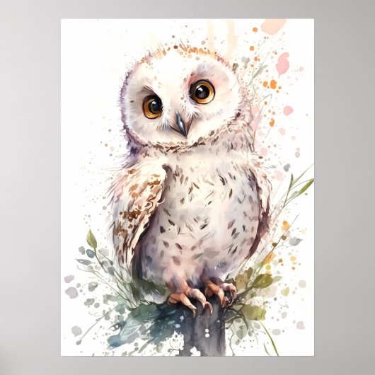 Cute Waterverf Cute Owl Woodland Nursery Poster (Voorkant)