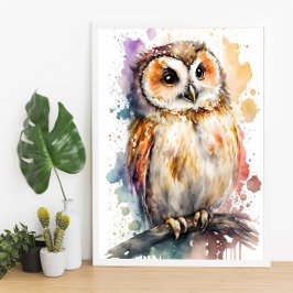 Cute Waterverf Cute Owl Woodland Nursery Poster