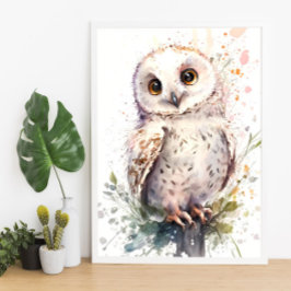 Cute Waterverf Cute Owl Woodland Nursery Poster
