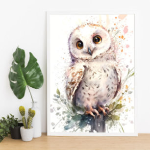 Cute Waterverf Cute Owl Woodland Nursery Poster
