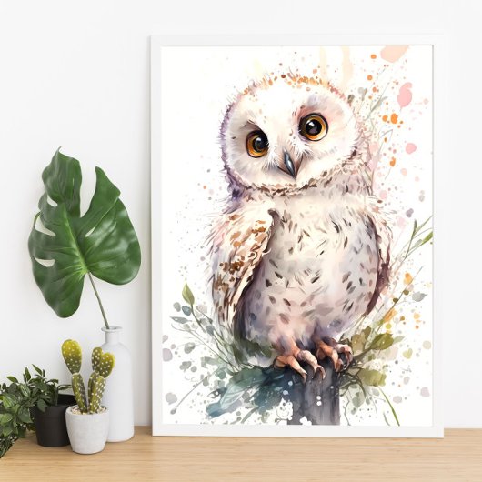 Cute Waterverf Cute Owl Woodland Nursery Poster