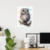 Cute Waterverf Cute Owl Woodland Nursery Poster (Thuiskantoor)