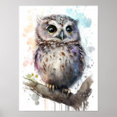 Cute Waterverf Cute Owl Woodland Nursery Poster (Voorkant)