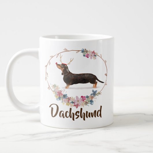 Cute Waterverf Dachshund Floral Kerstmis Grote Koffiekop (Links)