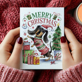 Cute Waterverf Dachshund-kerstkaart Feestdagen Kaart