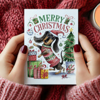Cute Waterverf Dachshund-kerstkaart