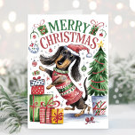 Cute Waterverf Dachshund-kerstkaart Feestdagen Kaart<br><div class="desc">Schattigee waterverf Teckel kerstkaart is een leuke en feestelijke manier om vakantiewensen naar je vrienden en familie te sturen. Voeg uw persoonlijke begroeting op de achterkant.</div>