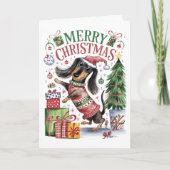 Cute Waterverf Dachshund-kerstkaart Feestdagen Kaart (Voorkant)
