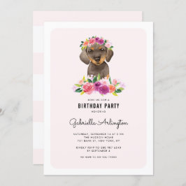 Cute Waterverf Dachshund Pink Floral Birthday Kaart