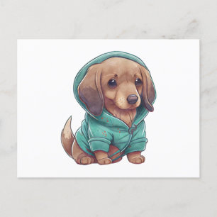 Cute Waterverf Dachshund Puppy in Sweater Briefkaart