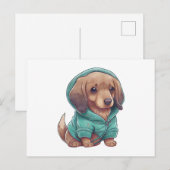 Cute Waterverf Dachshund Puppy in Sweater Briefkaart (Voorkant / Achterkant)