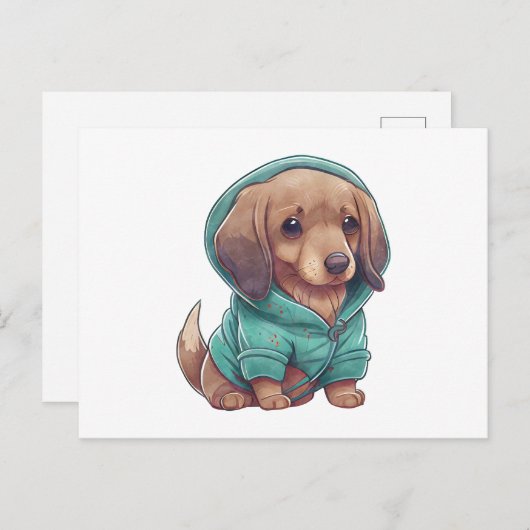 Cute Waterverf Dachshund Puppy in Sweater Briefkaart (Voorkant / Achterkant)