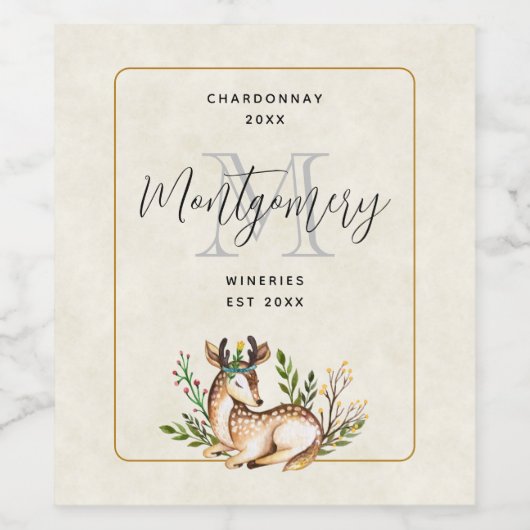 Cute Waterverf Deer Laing Down Boho Wine Making Wijn Etiket (Enkel label)
