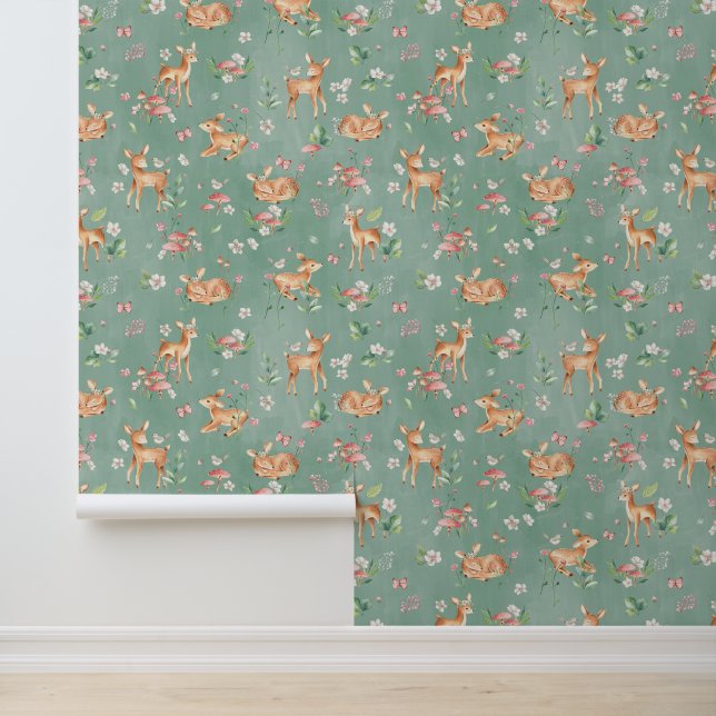 Cute Waterverf Deer Patroon Behang (Applicatie)