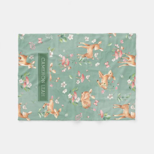 Cute Waterverf Deer Patroon Fleece Deken (Voorkant (Horizontaal))