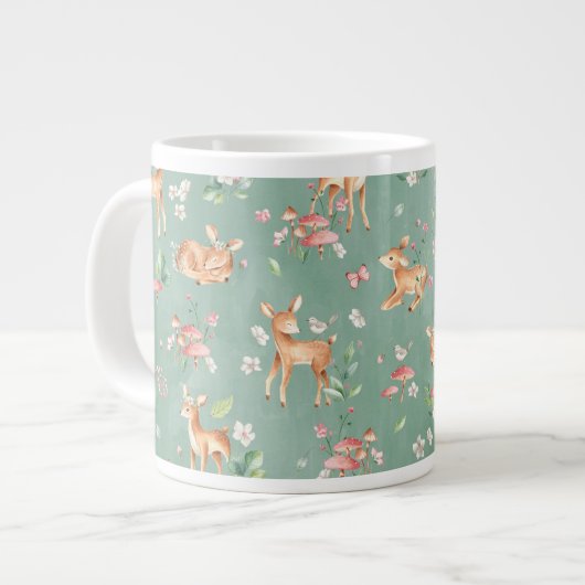 Cute Waterverf Deer Patroon Grote Koffiekop (Links)