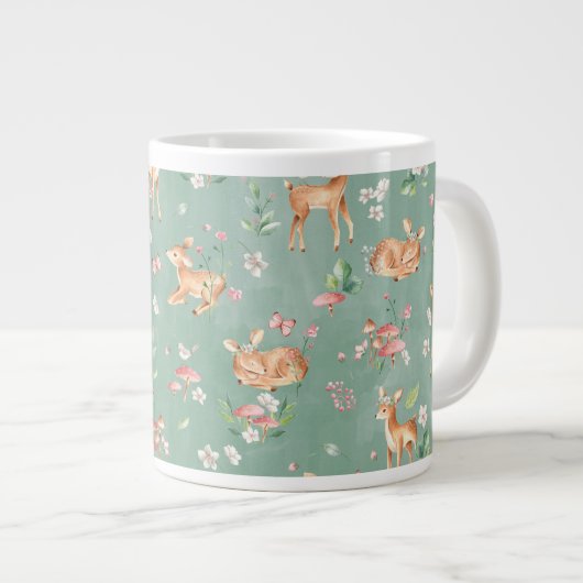 Cute Waterverf Deer Patroon Grote Koffiekop (Voorkant rechts)