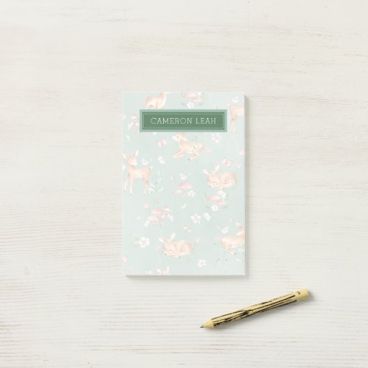 Cute Waterverf Deer Patroon Post-it® Notes (Op bureau)