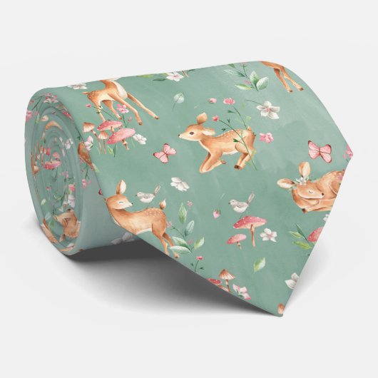 Cute Waterverf Deer Patroon Stropdas (Opgerold)