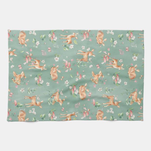 Cute Waterverf Deer Patroon Theedoek (Horizontaal)