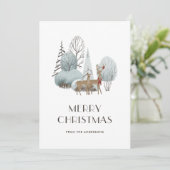 Cute Waterverf Deer Winter Scene Kerstkaarten Feestdagenkaart (Staand voorkant)