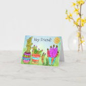 Cute Waterverf Desert Cacti Wenskaart Kaart (Gele Bloem)