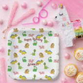 Cute Waterverf Dinosaur Animal Pattern Birthday Papieren Bordje (Feest)