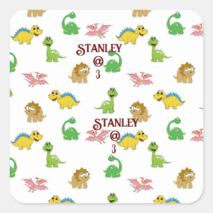 Cute Waterverf Dinosaur Animal Pattern Birthday Vierkante Sticker