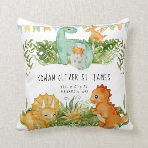 Cute Waterverf Dinosaur Baby Nursery Birth Stats Kussen