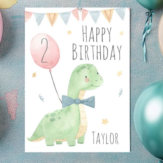 Cute Waterverf Dinosaur Birthday Boy Personalized Kaart