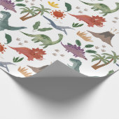 Cute Waterverf Dinosaur Pattern Wrapping Paper Cadeaupapier (Hoek)