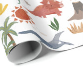 Cute Waterverf Dinosaur Pattern Wrapping Paper Cadeaupapier (Rol Hoek)