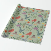 Cute Waterverf Dinosaur Pattern Wrapping Paper Cadeaupapier (Uitgerold)