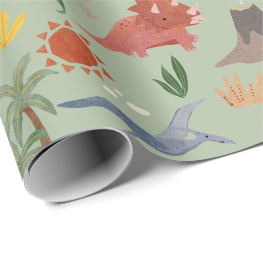 Cute Waterverf Dinosaur Pattern Wrapping Paper Cadeaupapier (Rol Hoek)